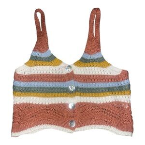 Striped Knit Button-Up Crop Top